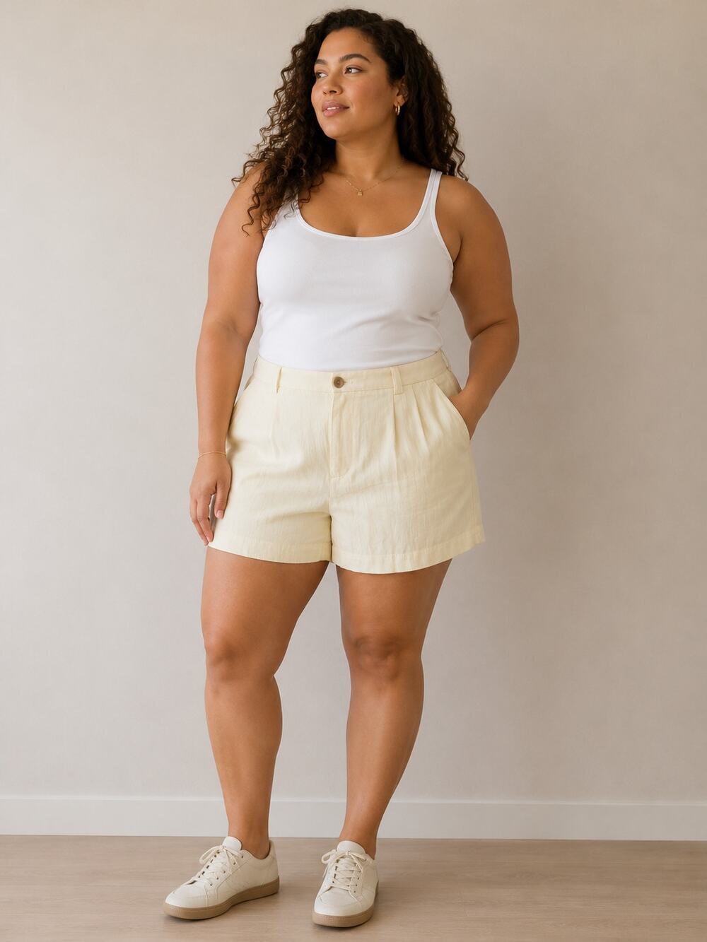 A New Day Linen Blend Shorts Women's Size 12 Cream High Rise Pleated NWT